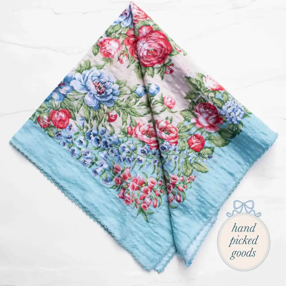 Vintage Garden Floral Square Scarf - Blue - Femme - Handkerchief