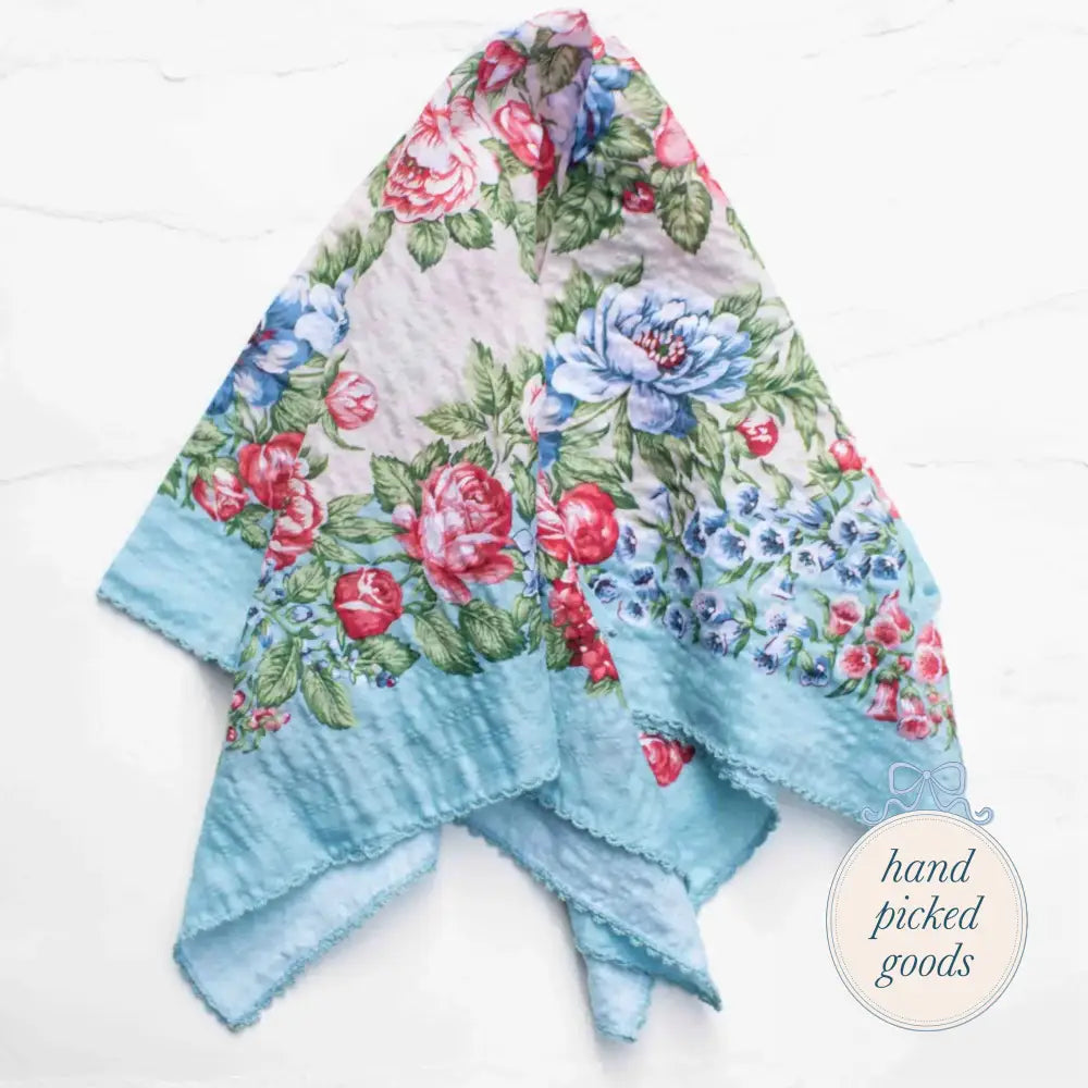 Vintage Garden Floral Square Scarf - Blue - Femme - Handkerchief