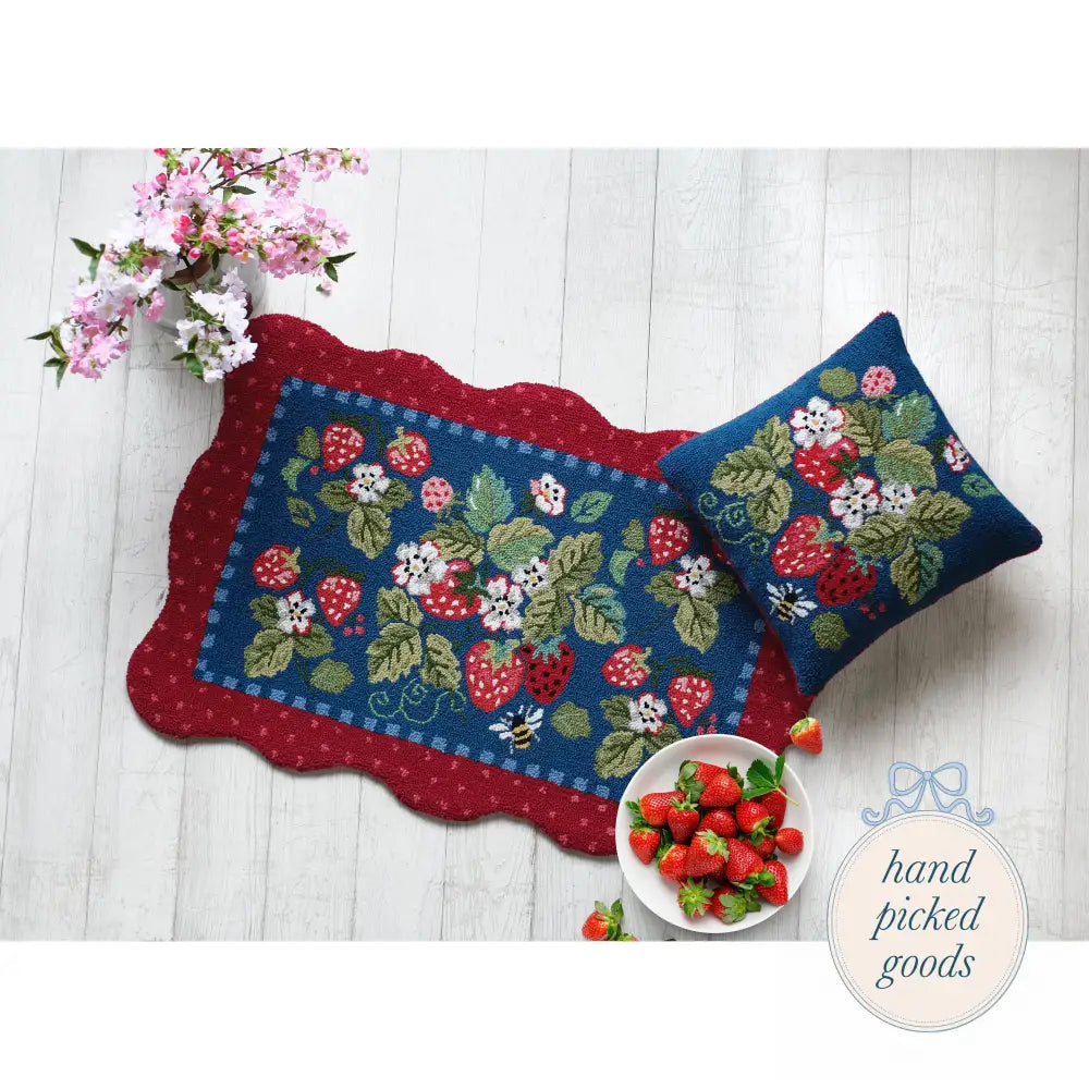 Vintage Strawberries Hook Pillow - Decor - Pillows and Linens