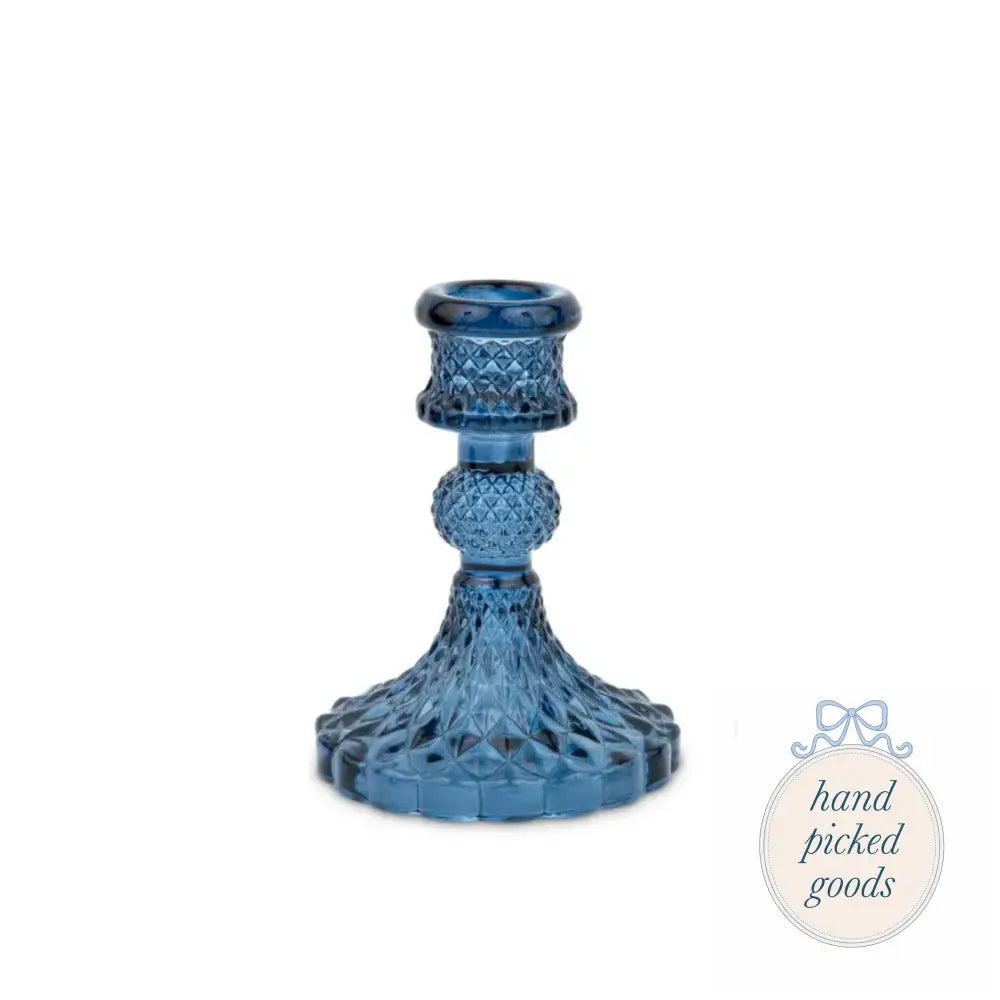 Vintage Style Glass Candle Holder Blue Decor - Candlesticks