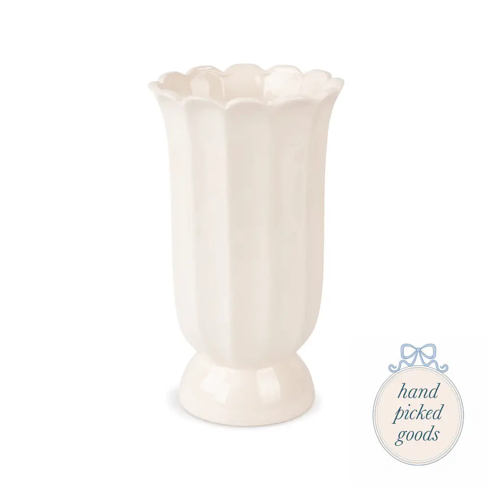 White Cottage Bloom Scalloped Vase Tall - Decor - Decoration