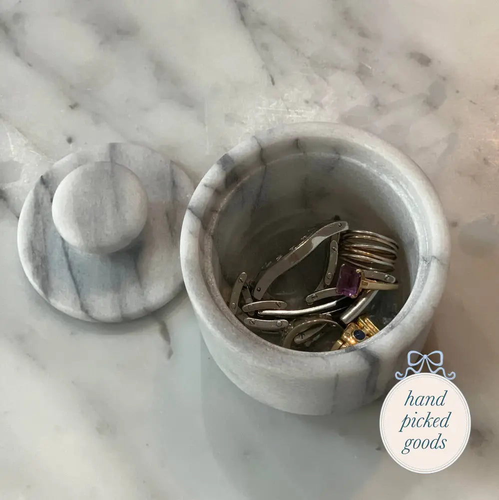 White Marble Salt Cellar with Lid Kitchen - Serving& - display